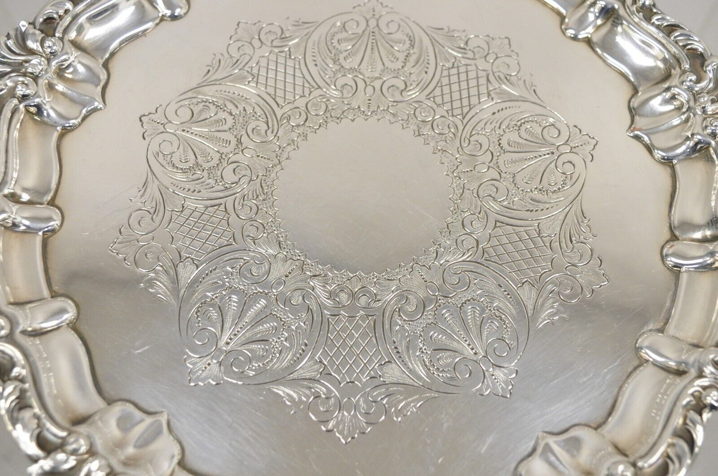Vintage English Sheffield Silver Plated 10" Round Serving Platter Tray