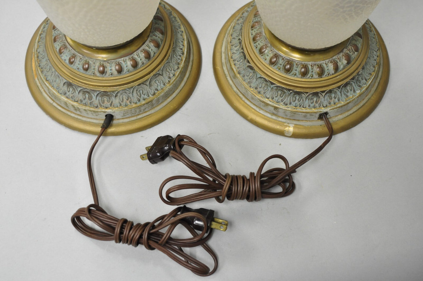 Antique English Victorian Rainbow Glass Hand Painted Birds Table Lamp - a Pair