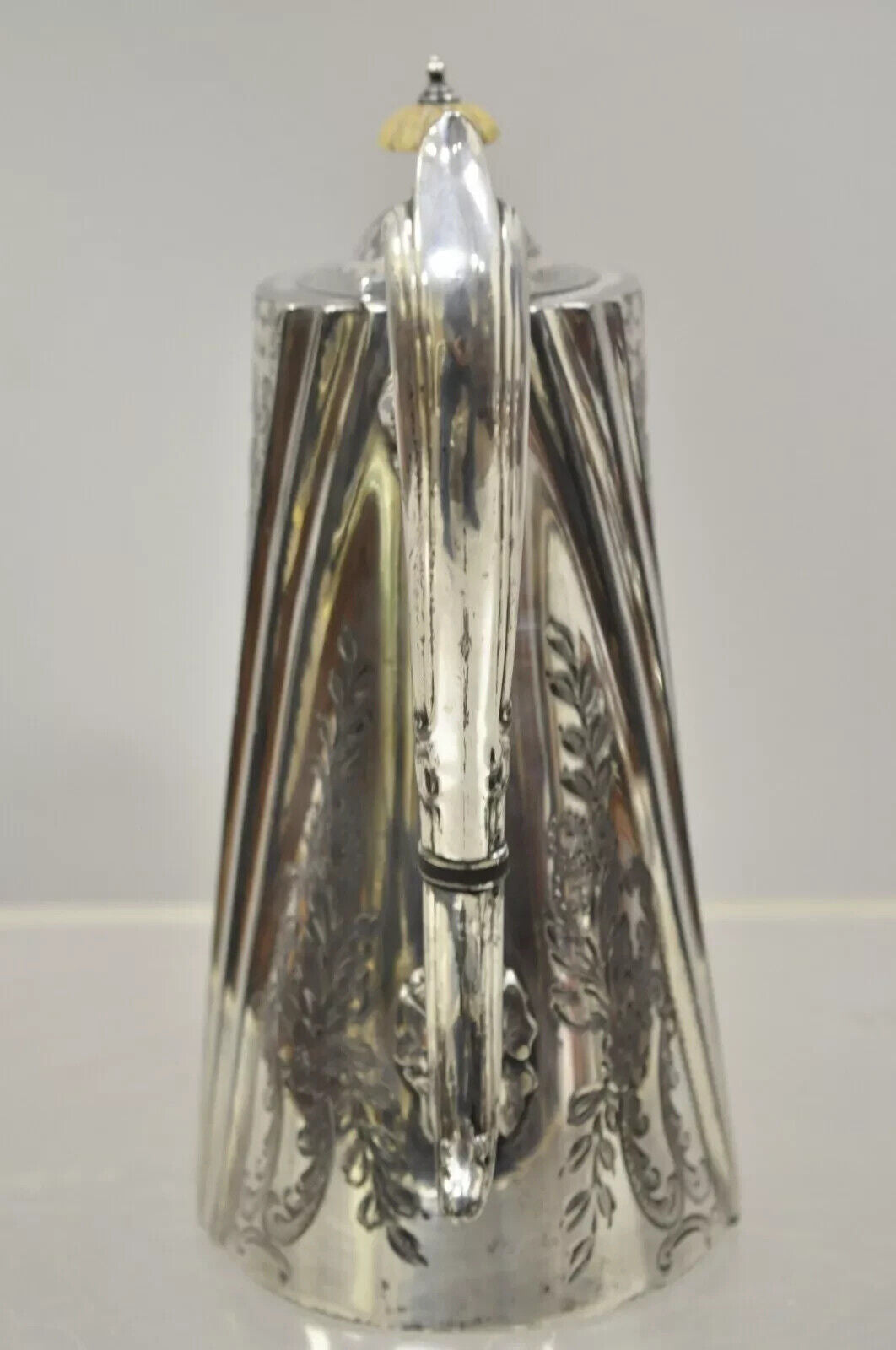 Antique English Edwardian Silver Plated Victorian Floral Engraved Coffee Pot