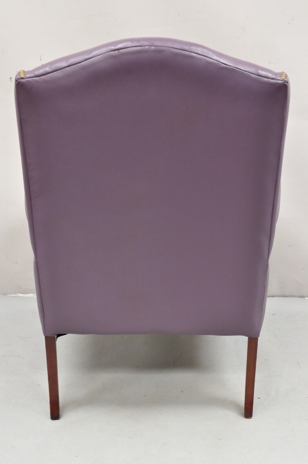 Queen Anne Style Purple Leather Wingback Chair with Nail Heads by Leather Center