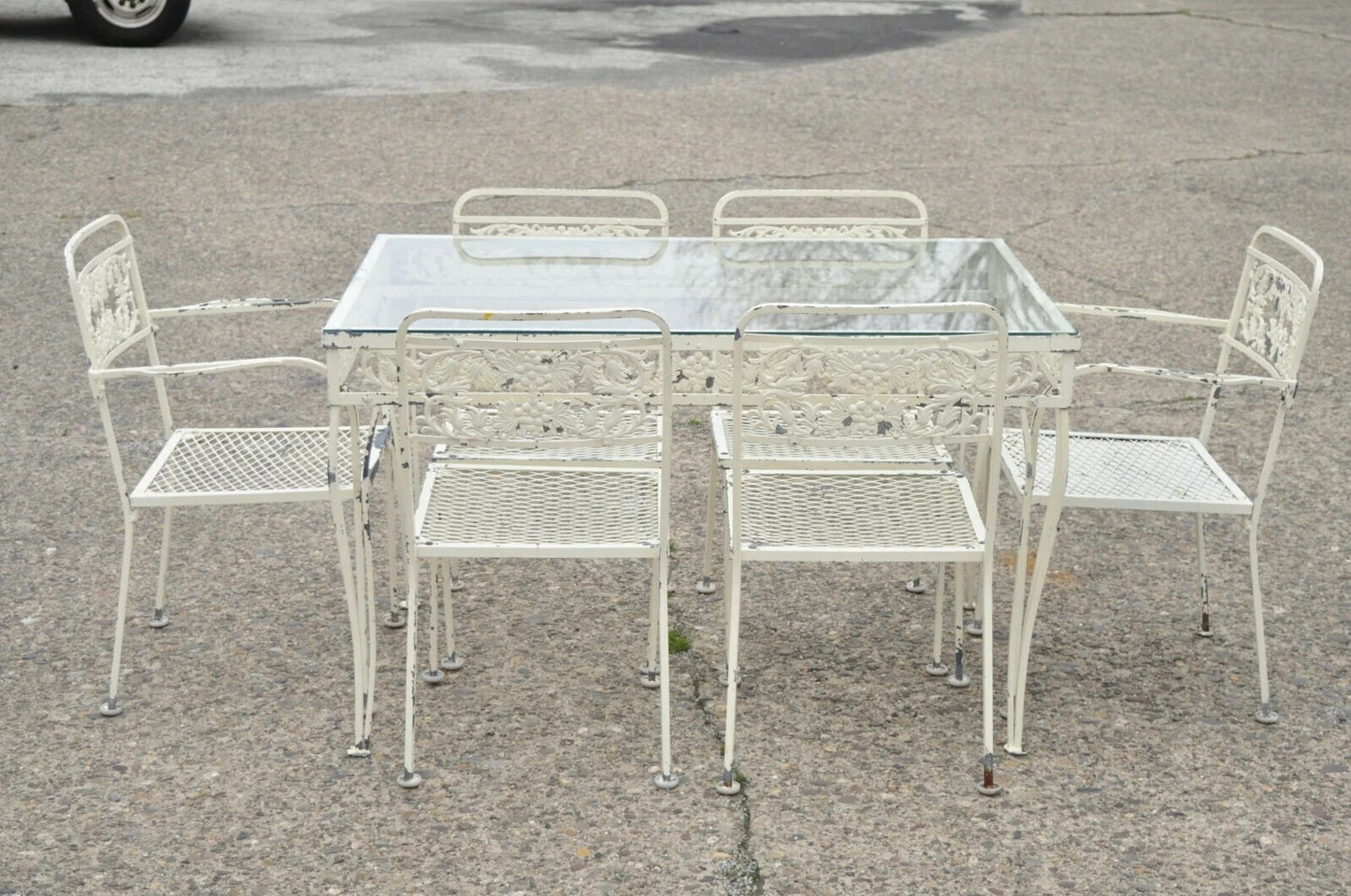 Vintage Victorian Grapevine Wrought Iron Garden Patio Dining Set - 7 Pc Set