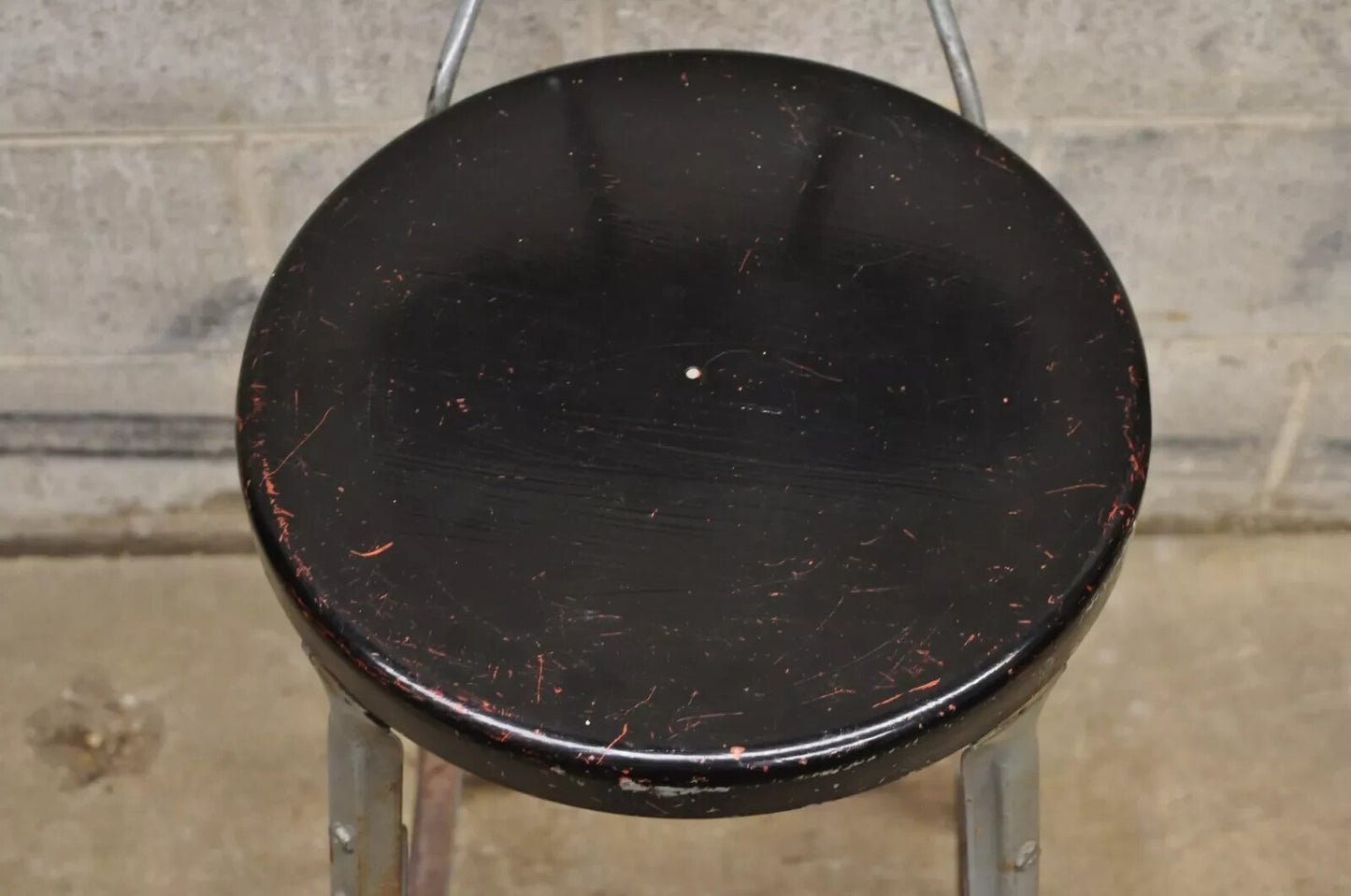 Vintage American Industrial Gray Metal Drafting Stool Artist Work Chair