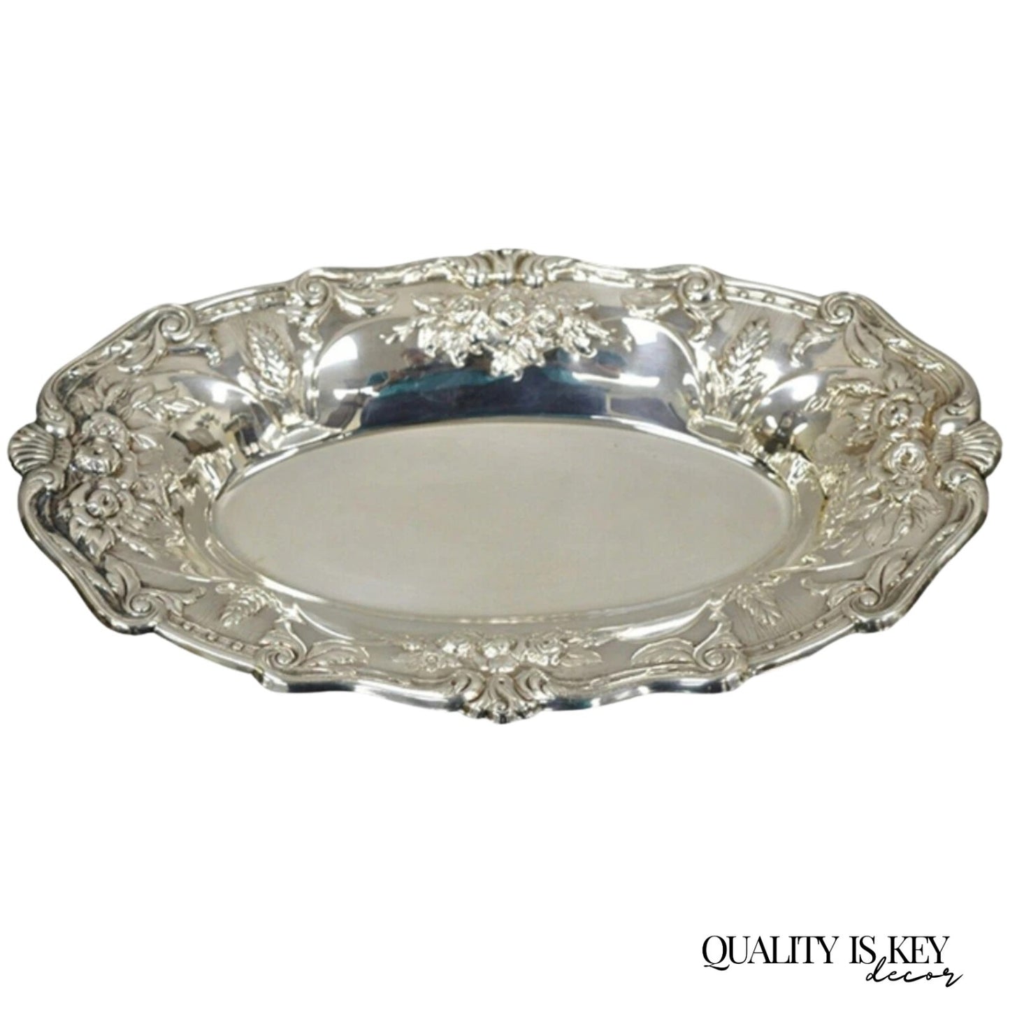 Vintage Floral Embossed Victorian Silver Plated 12" Oval Bar Nut Dish by PS & Co