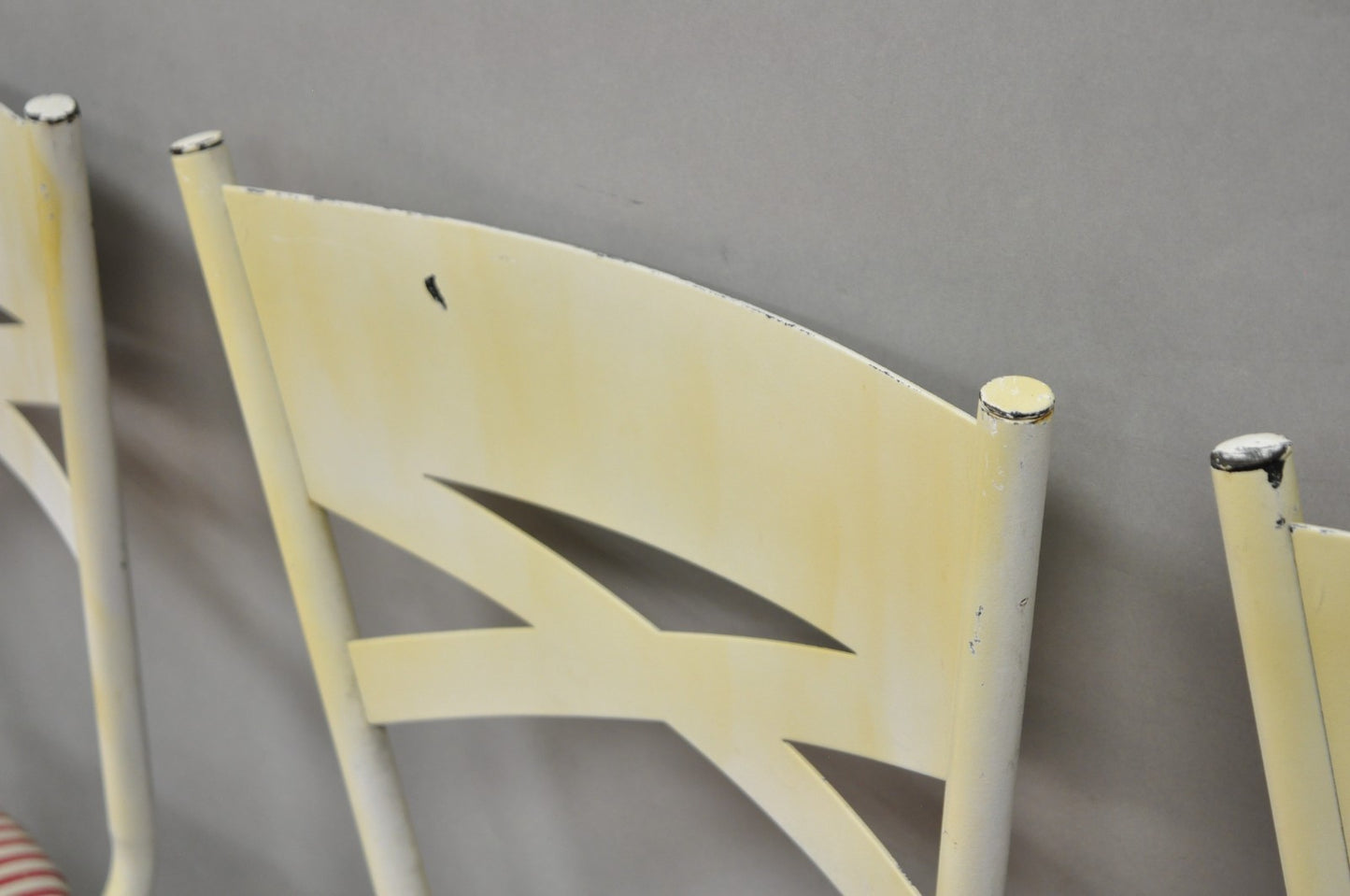 Vintage Modern Metal White Painted Swivel Amisco Counter Bar Stool - Set of 4