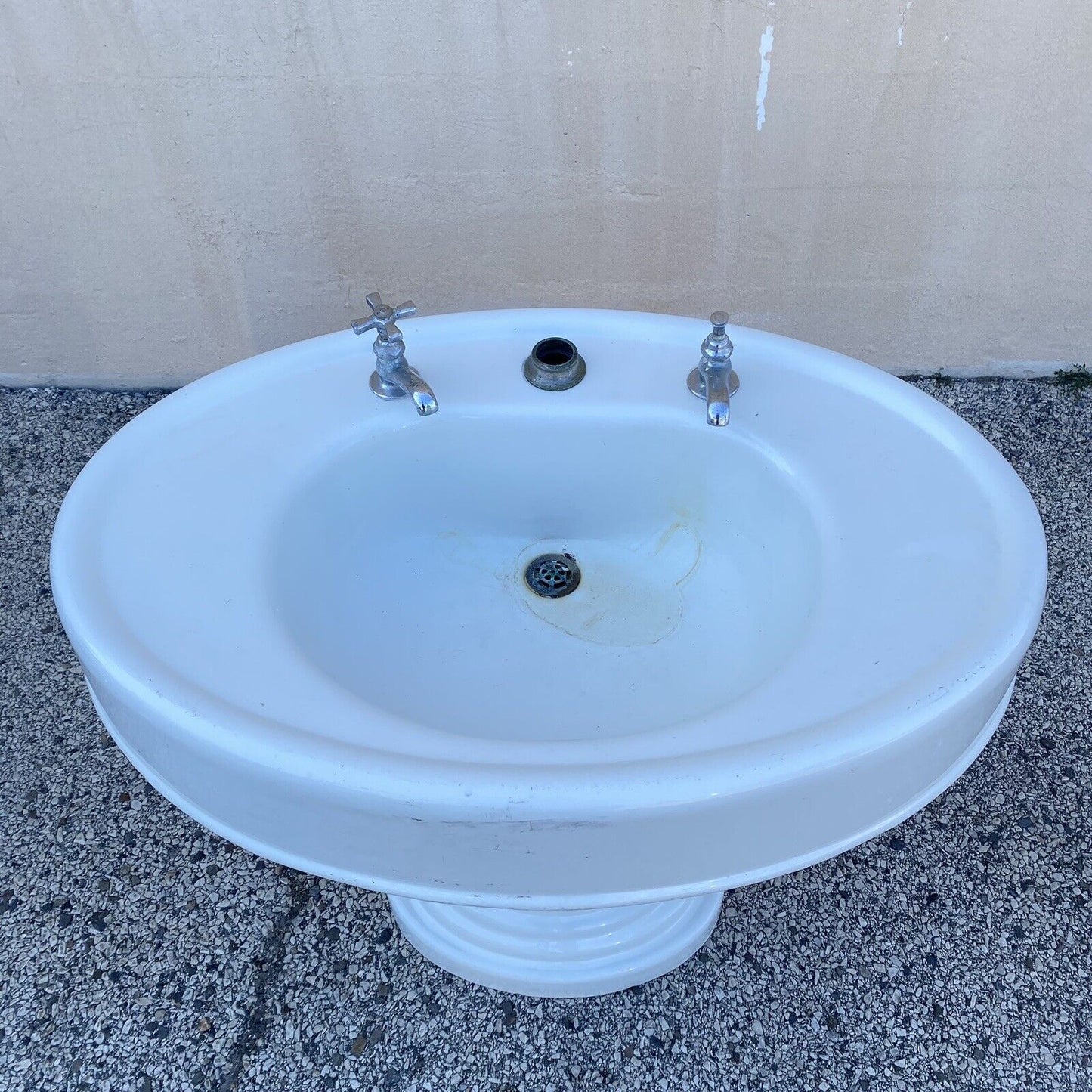 Antique Victorian White Cast Iron Porcelain Enamel Pedestal Bathroom Sink