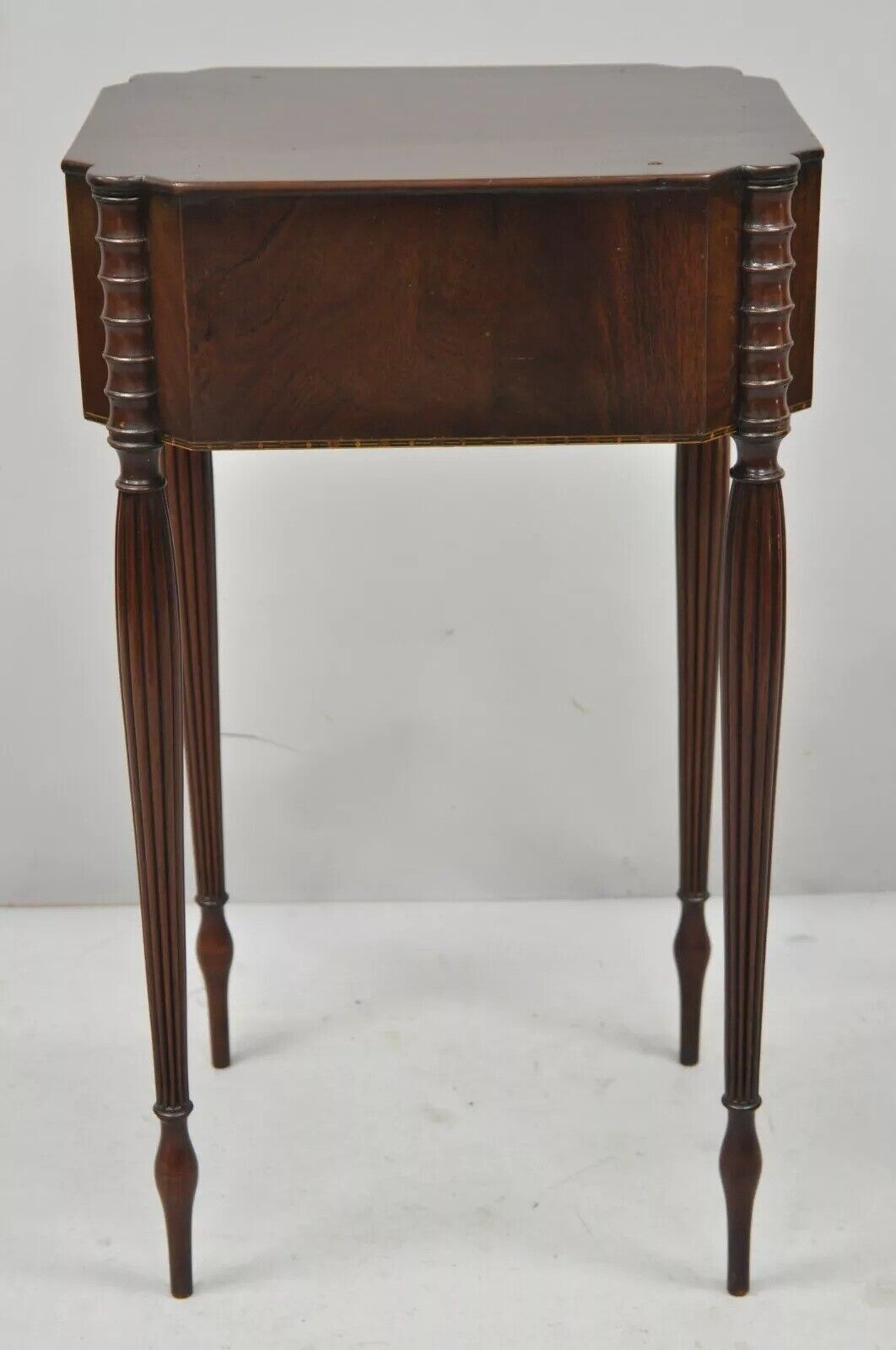 19th C. Antique Sheraton Tapered Leg Burl Wood 2 Drawer Nightstand Side Table