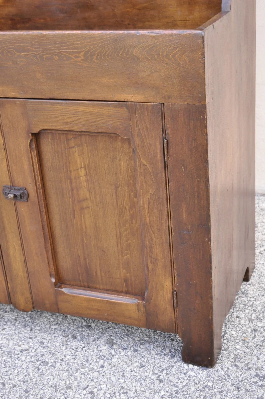 Antique American Colonial Primitive Pine Wood Stepback Drysink Hutch Cupboard