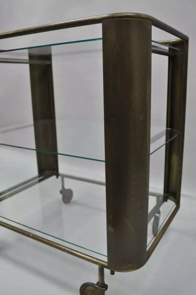 Mid Century Italian Modern Bronze & Glass Modernist Bar Tea Cart Trolley Server