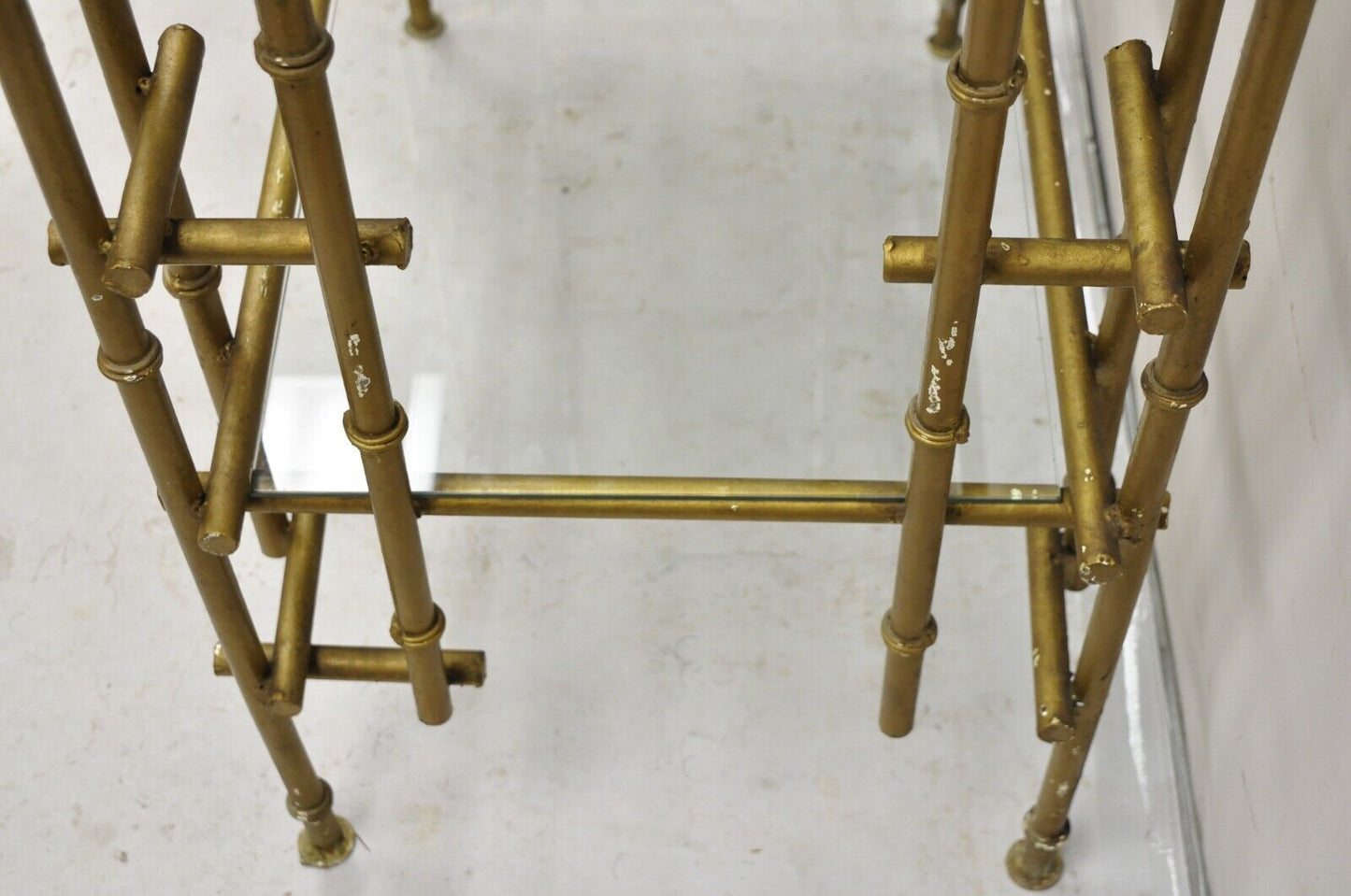 Hollywood Regency Faux Bamboo Chinese Chippendale Pagoda Gold Etagere Bookcase