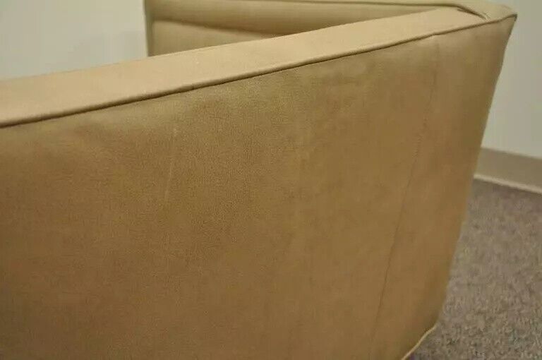 Harvey Probber Long Curved Button Tufted Beige Leather Mid Century Modern Sofa