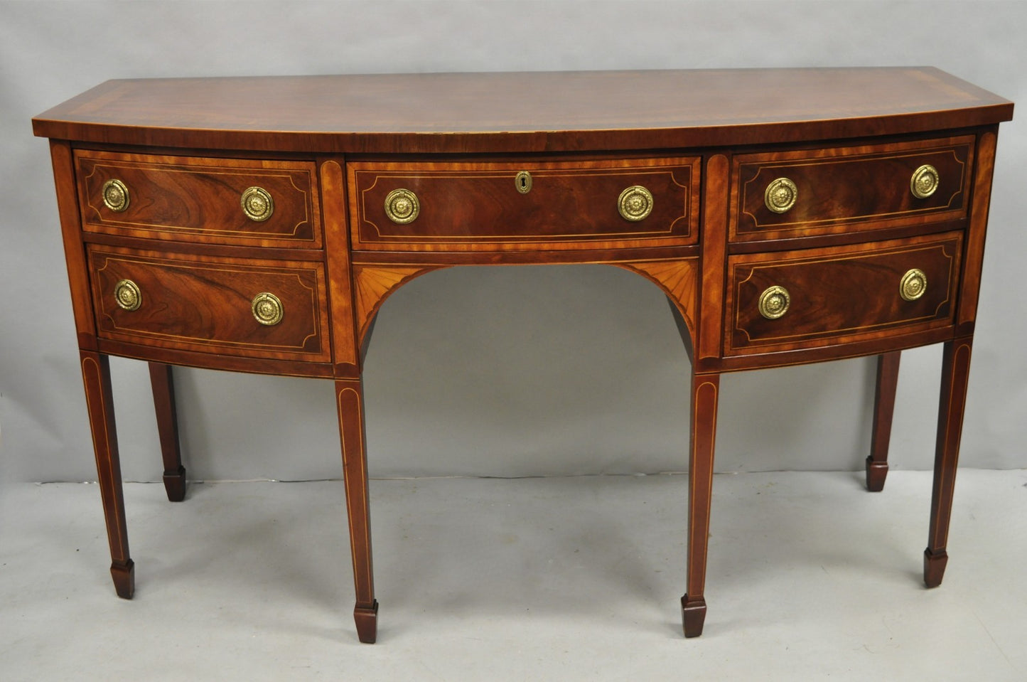 Baker Historic Charleston Mahogany Inlaid Demilune Hepplewhite Sideboard Buffet