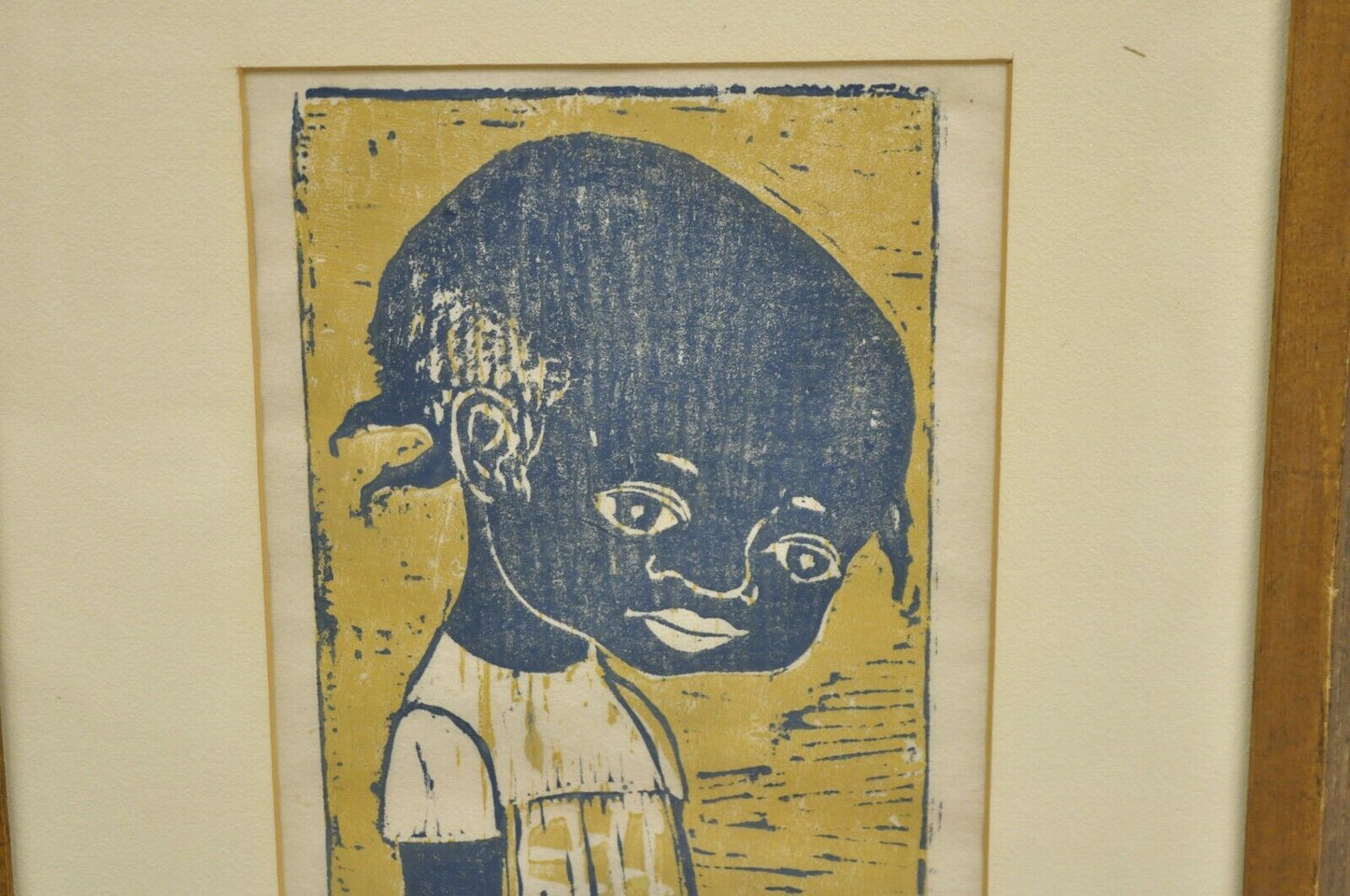 Vintage Helen Siegl "Young Girl" 1950s Woodcut Print Framed Mid Century Art