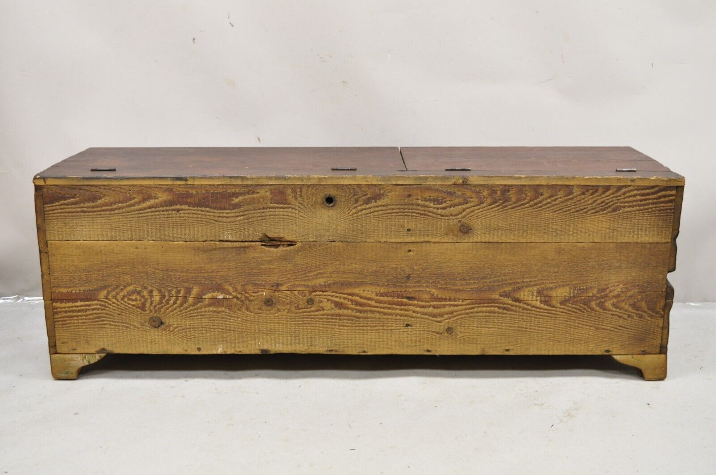 Antique Large 64" Double Storage Pine Wood Primitive Country Blanket Chest Trunk