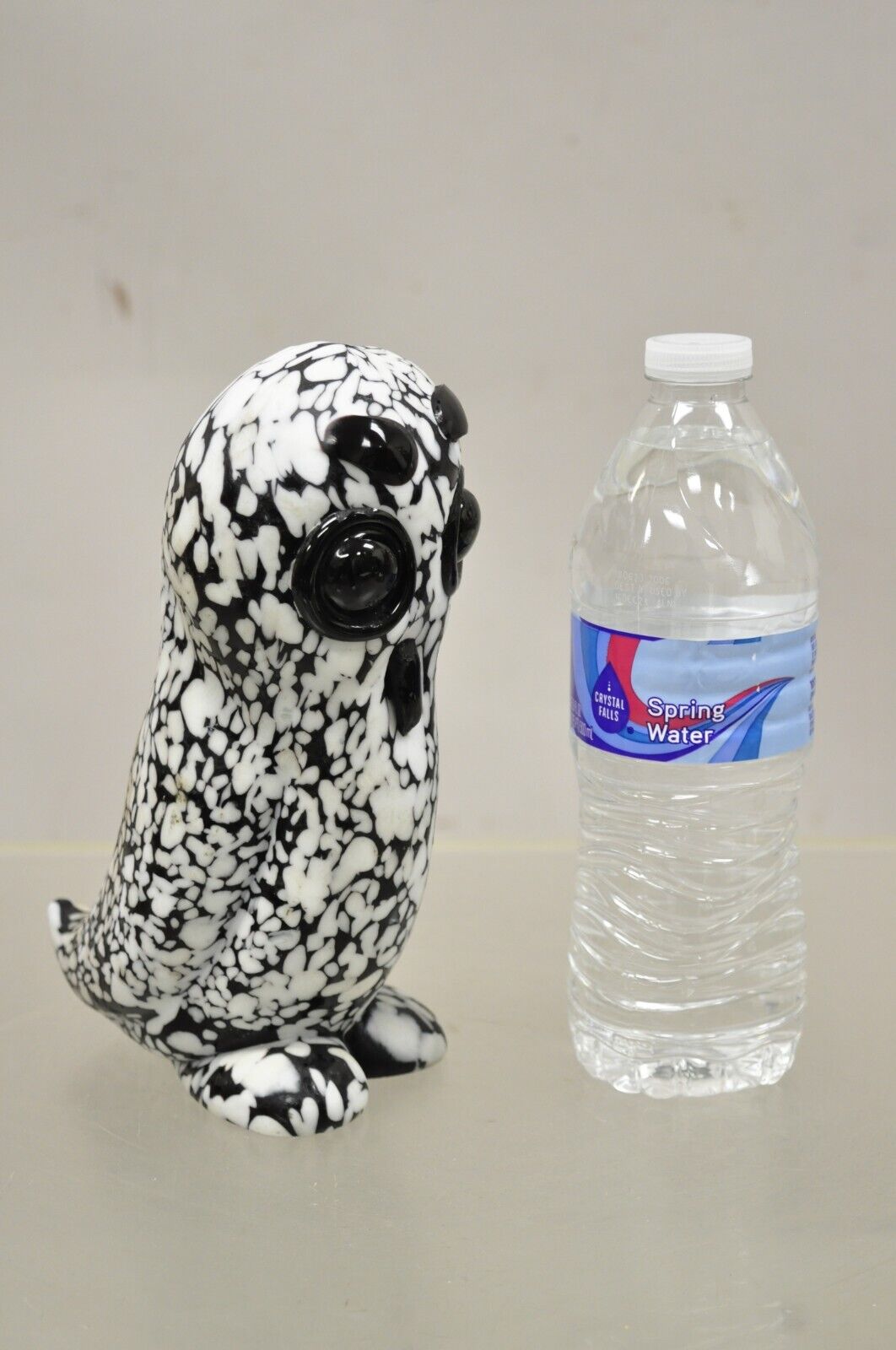 Vtg Italian Mid Century Heavy Art Glass Owl Figure Paperweight Black and White