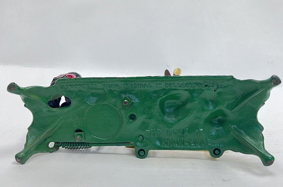 Vintage Cast Iron Mechanical Bank Book of Knowledge Kicking Milking Cow