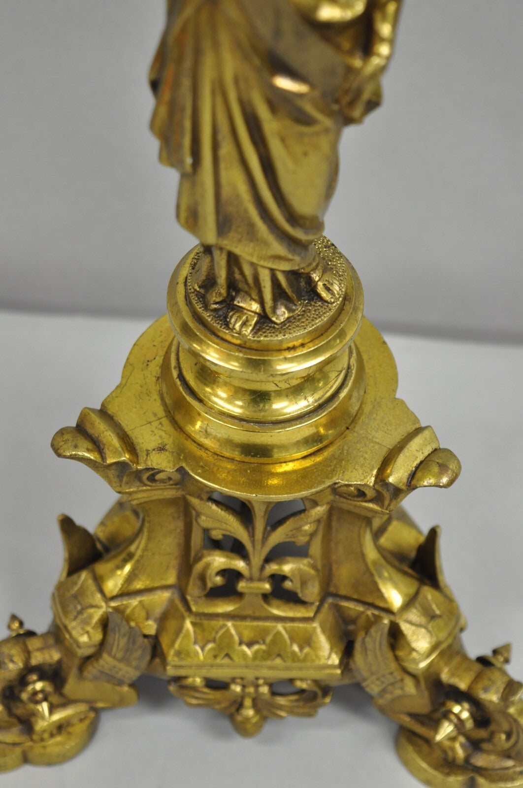 Antique French Empire Renaissance Bronze Maiden Candlestick Table Lamp