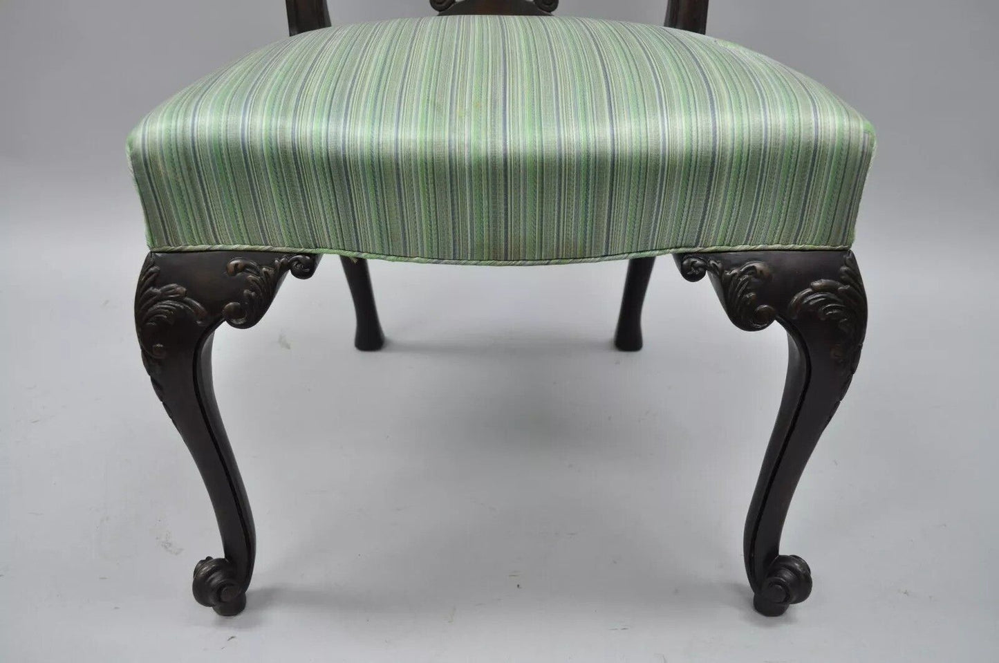 Antique Georgian Style Carved Ribbon Back Solid Mahogany Dining Side Chair (C)