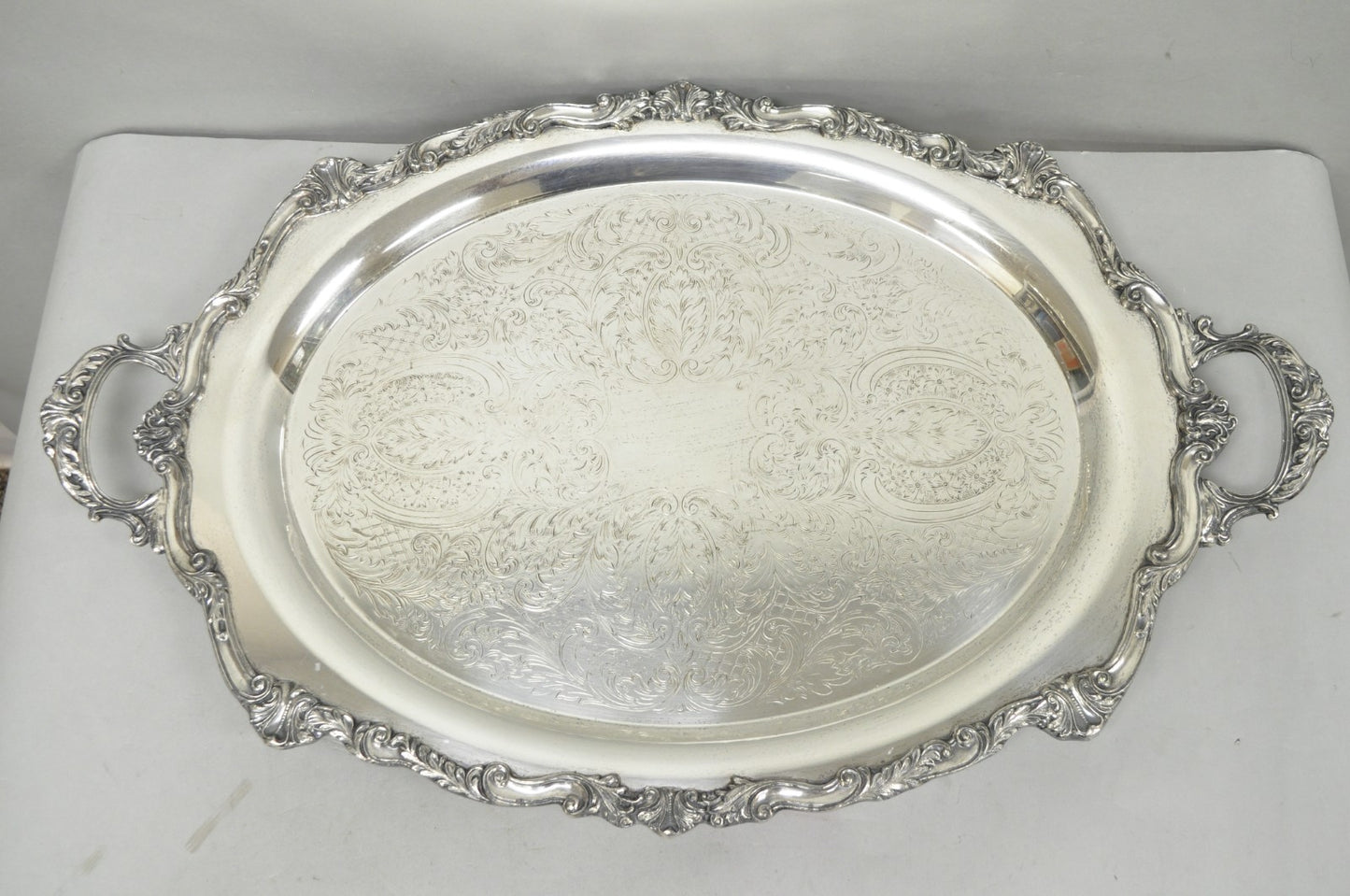 Vintage English Sheridan Silver Plated Large Oval Serving Platter Bar Tray