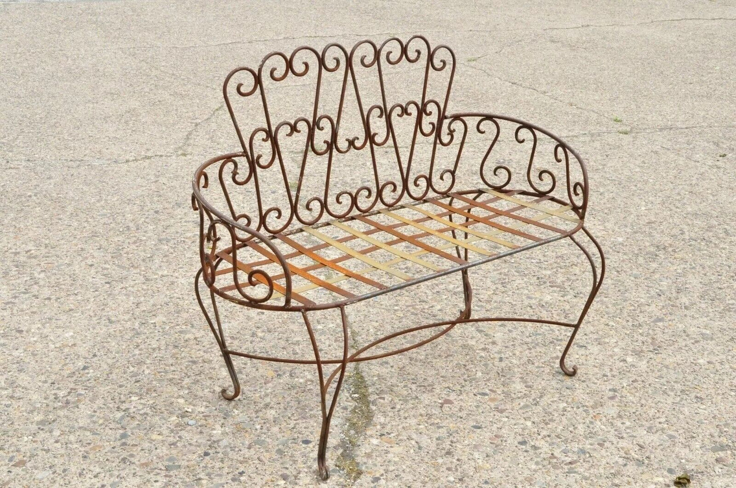 Vintage Victorian Style Fancy Scrolling Wrought Iron Garden Patio Bench Loveseat