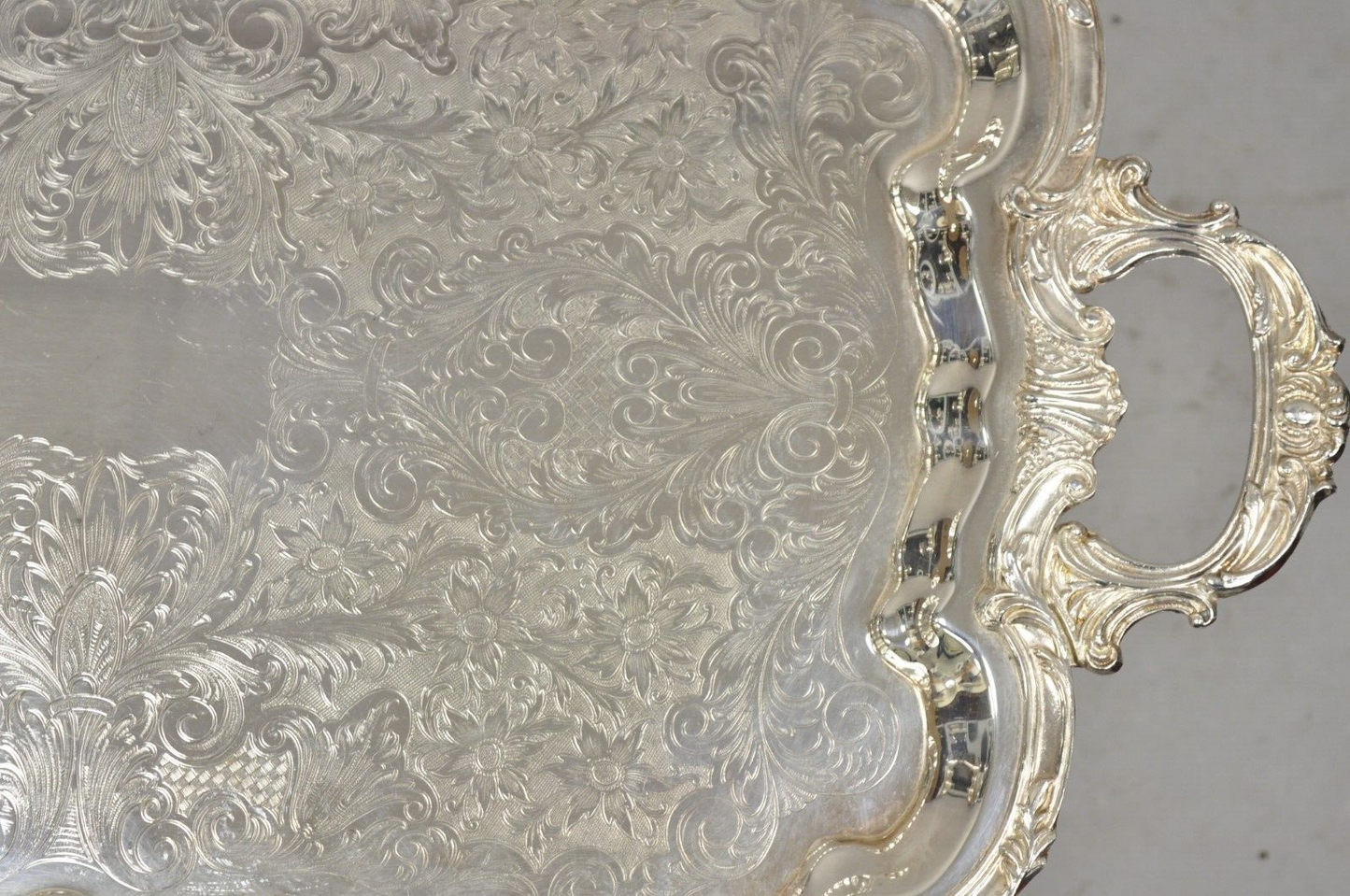 Vintage English Silver Mfg Corp Large Silver Plated Etched Platter Tray