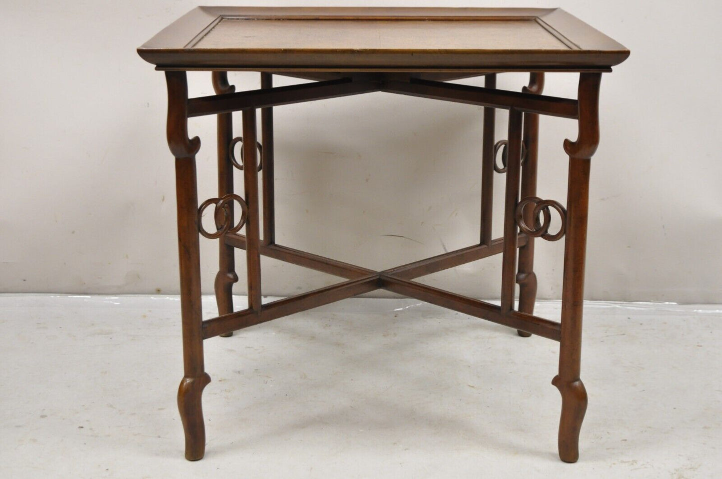 Baker Michael Taylor Far East Asian Burl Wood Square Occasional Side Table