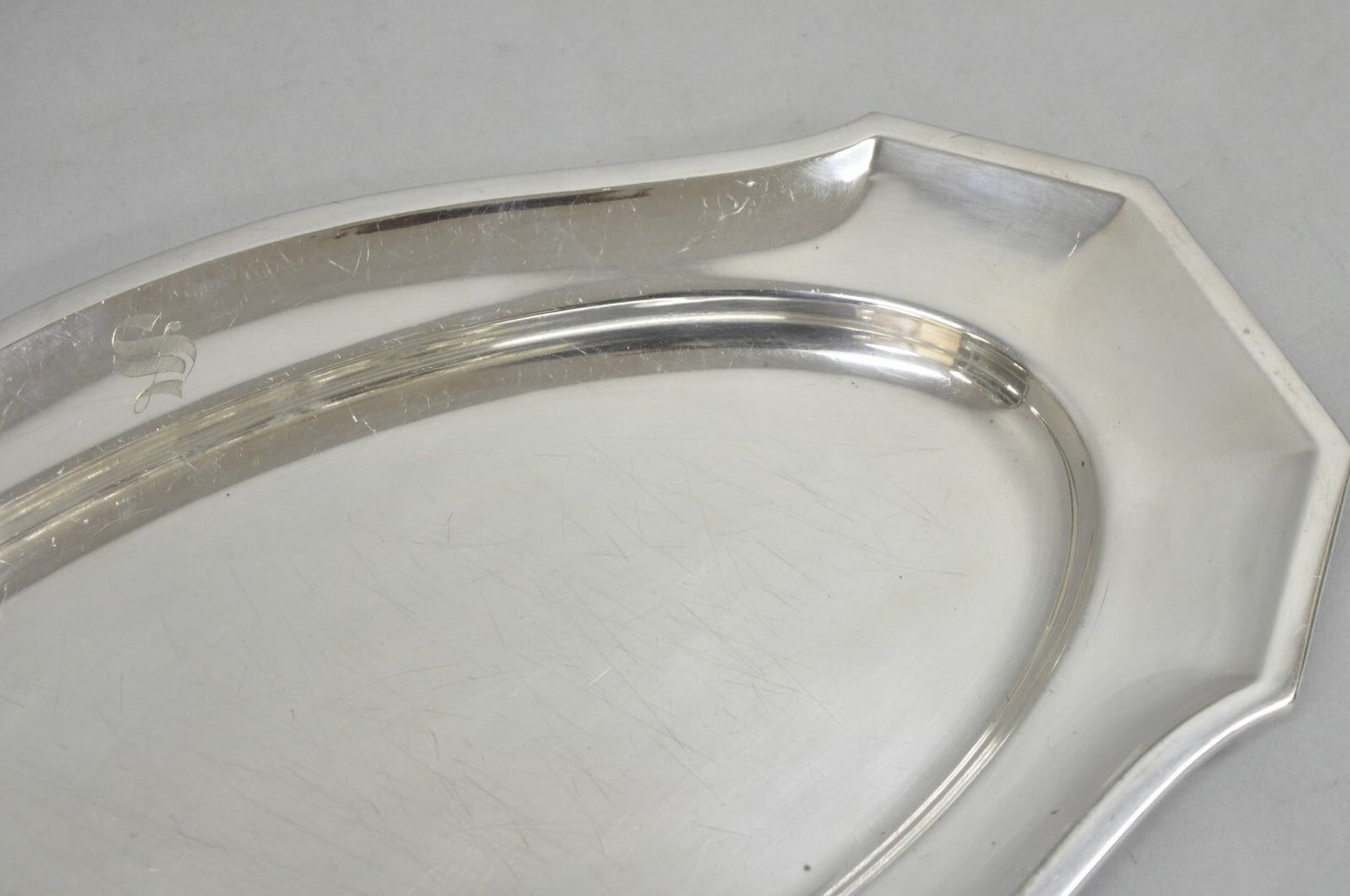 Antique English Edwardian Silver Plated 21" Serving Platter Tray w/ "S" Monogram