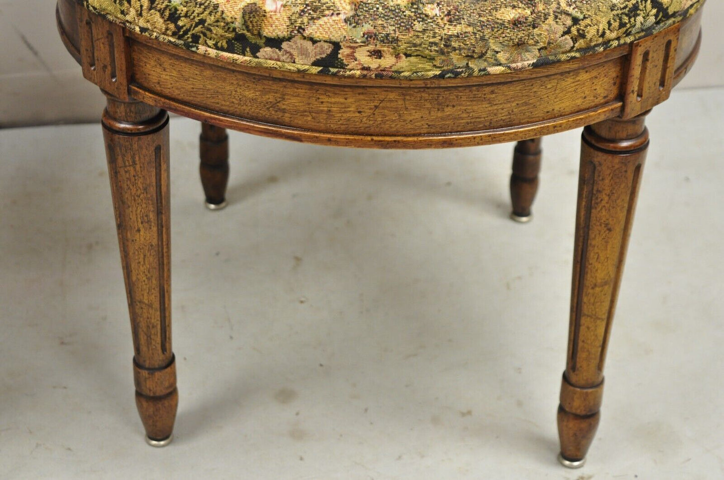 Vintage French Provincial Louis XVI Style Walnut Upholstered Side Chairs - Pair
