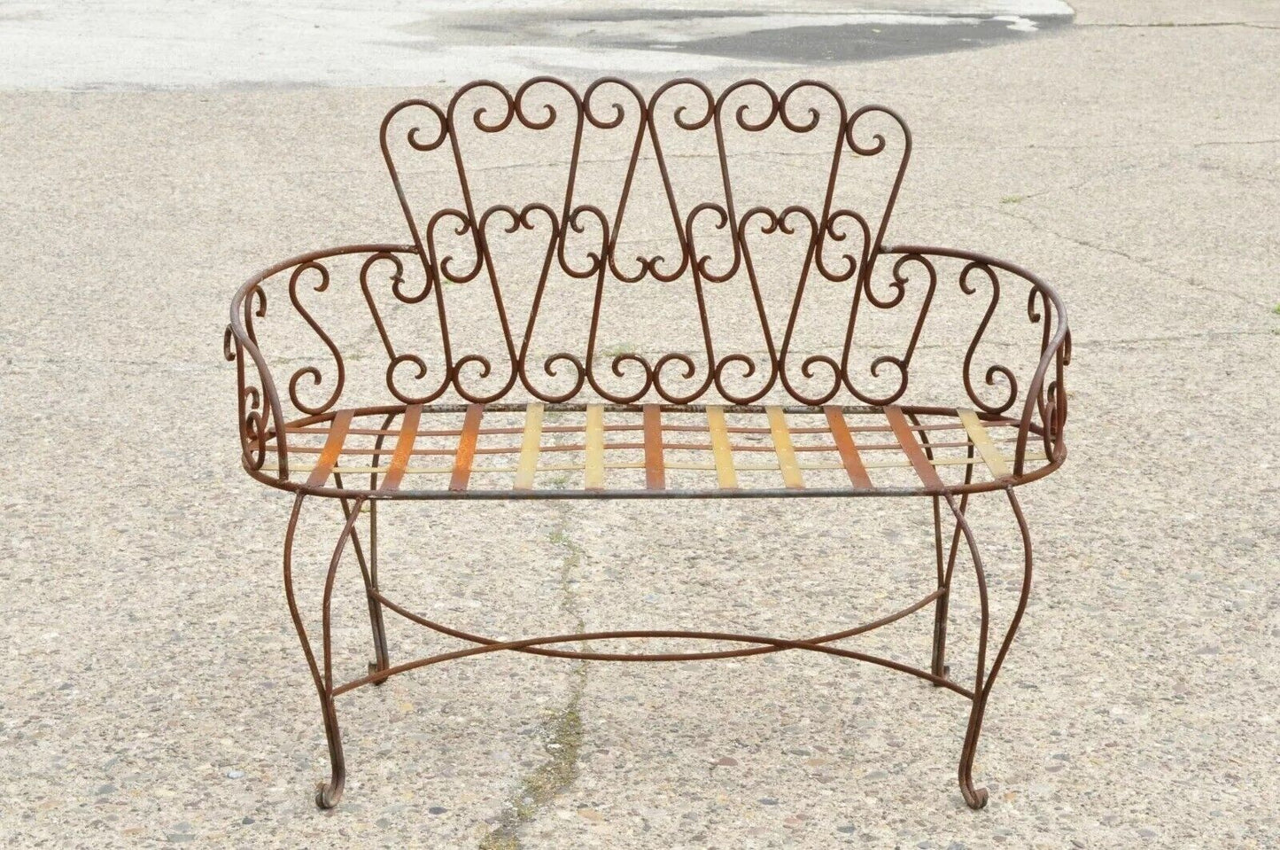 Vintage Victorian Style Fancy Scrolling Wrought Iron Garden Patio Bench Loveseat