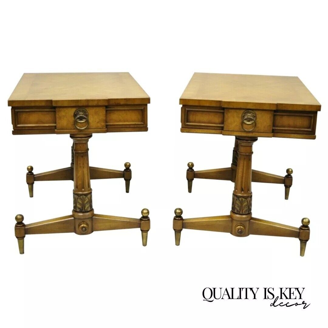 Vintage Weiman Kameo French Regency Style Banded Walnut End Tables - a Pair