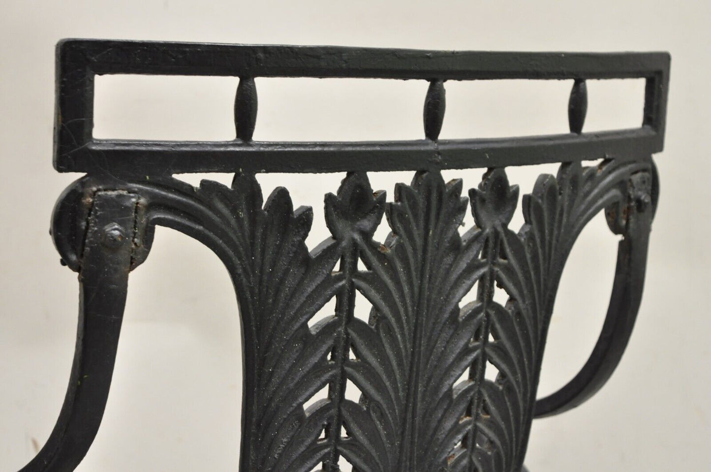 Antique French Regency Style Cast Iron Wooden Slat Garden Arm Chair