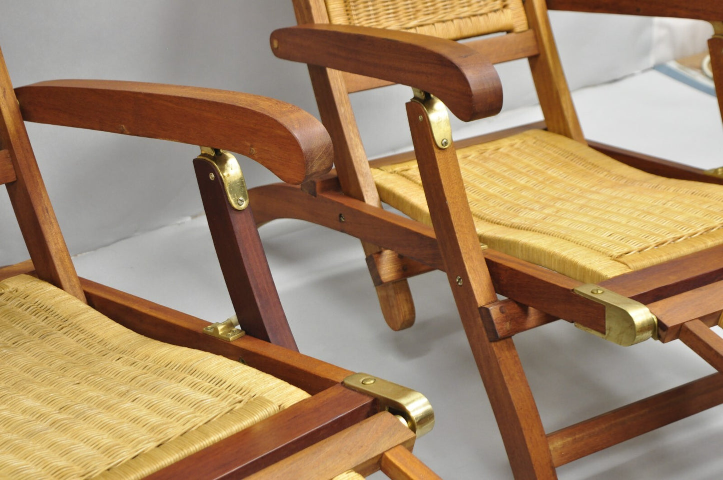 Park Royal British Colonial Hardwood & Wicker Plantation Folding Deck Chair Pair