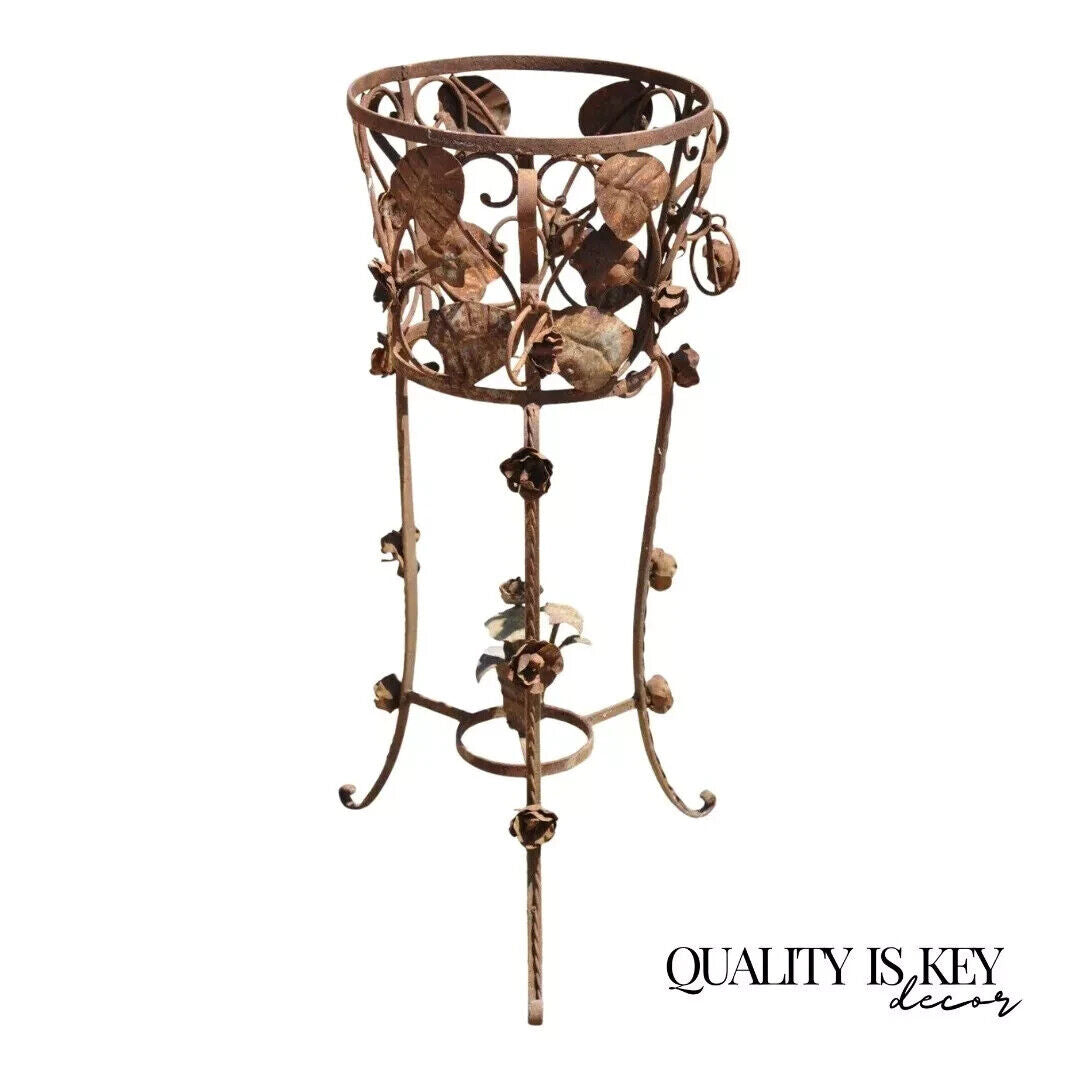vintage pot plant stand Vintage French Art Nouveau Wrought Iron Leaf Vine Garden Planter Pot P – Quality is Key Decor