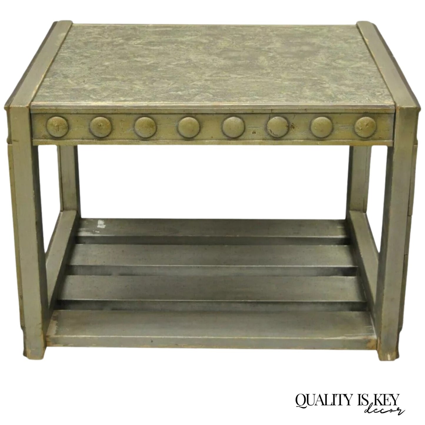 Vintage Mid Century Modern James Mont Style Silver Brutalist Side End Table