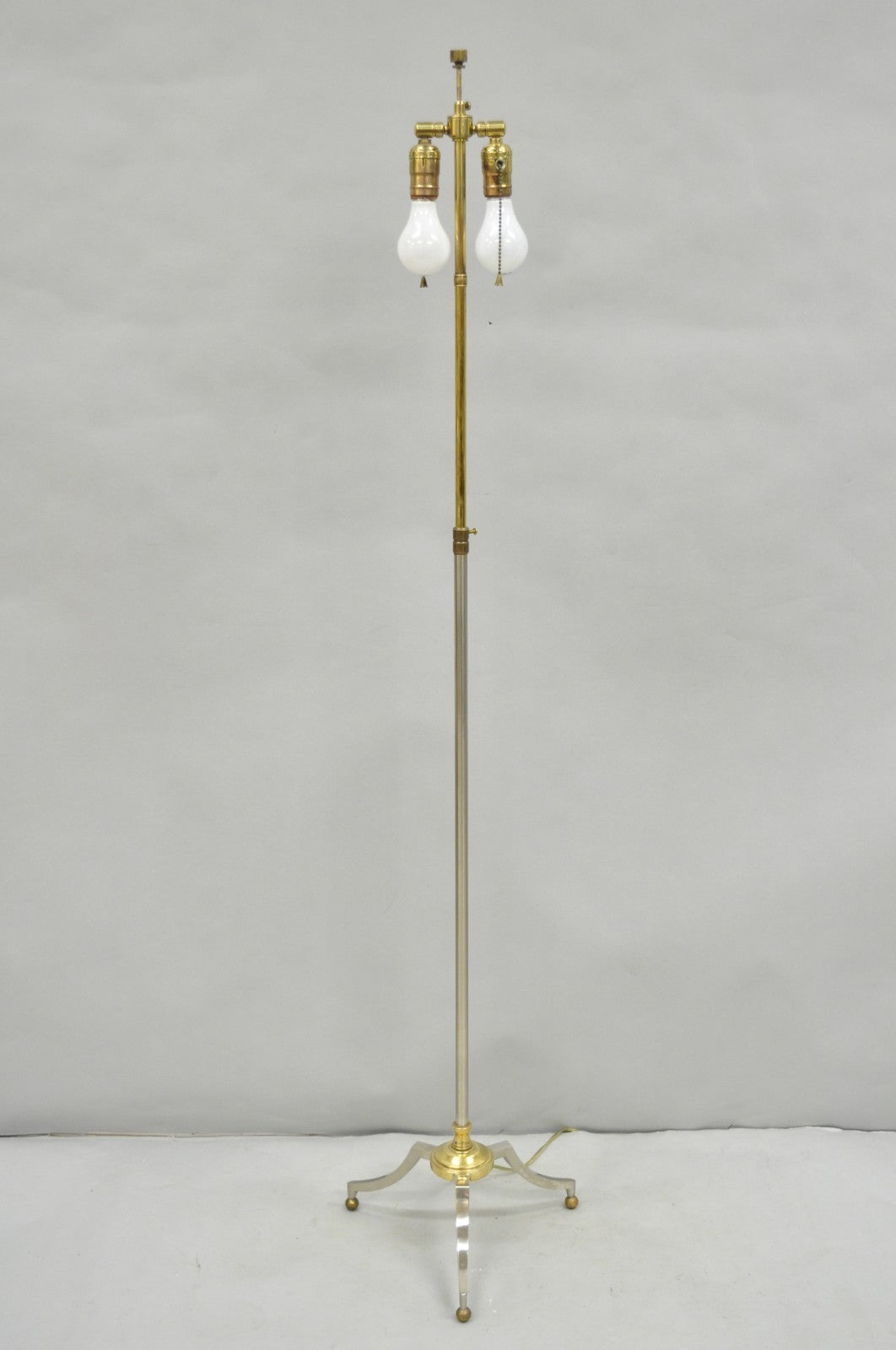Vintage Maison Jansen Style Neoclassical Steel and Brass Adjustable Floor Lamp