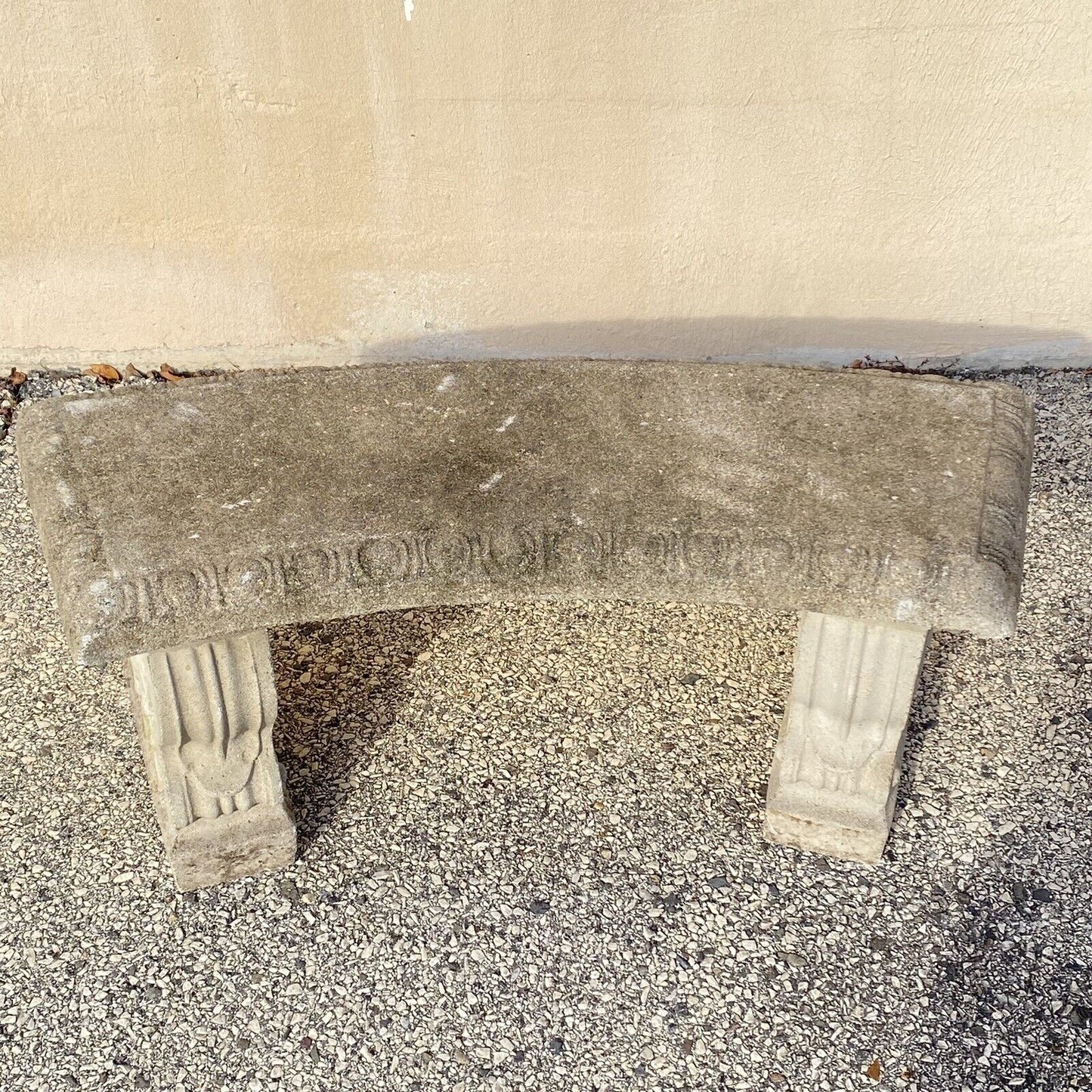 Vintage Classical Style Cast Stone Double Pedestal Curved Garden Bench Seat