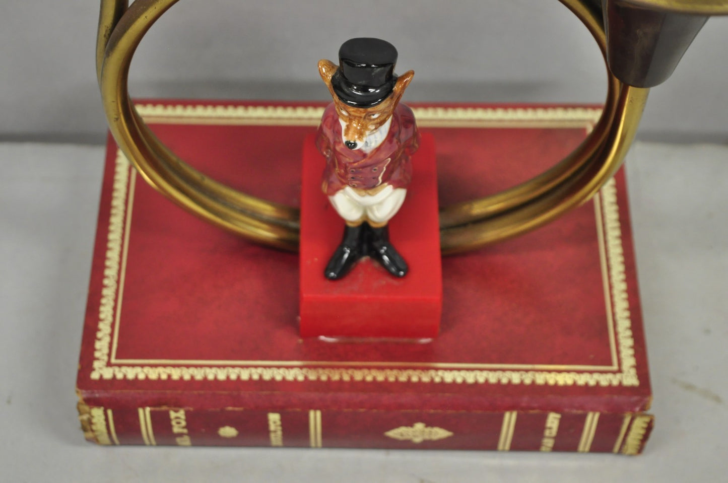Vintage Equestrian Porcelain Snooty Mr Fox Brass Trumpet on Red Book Table Lamp
