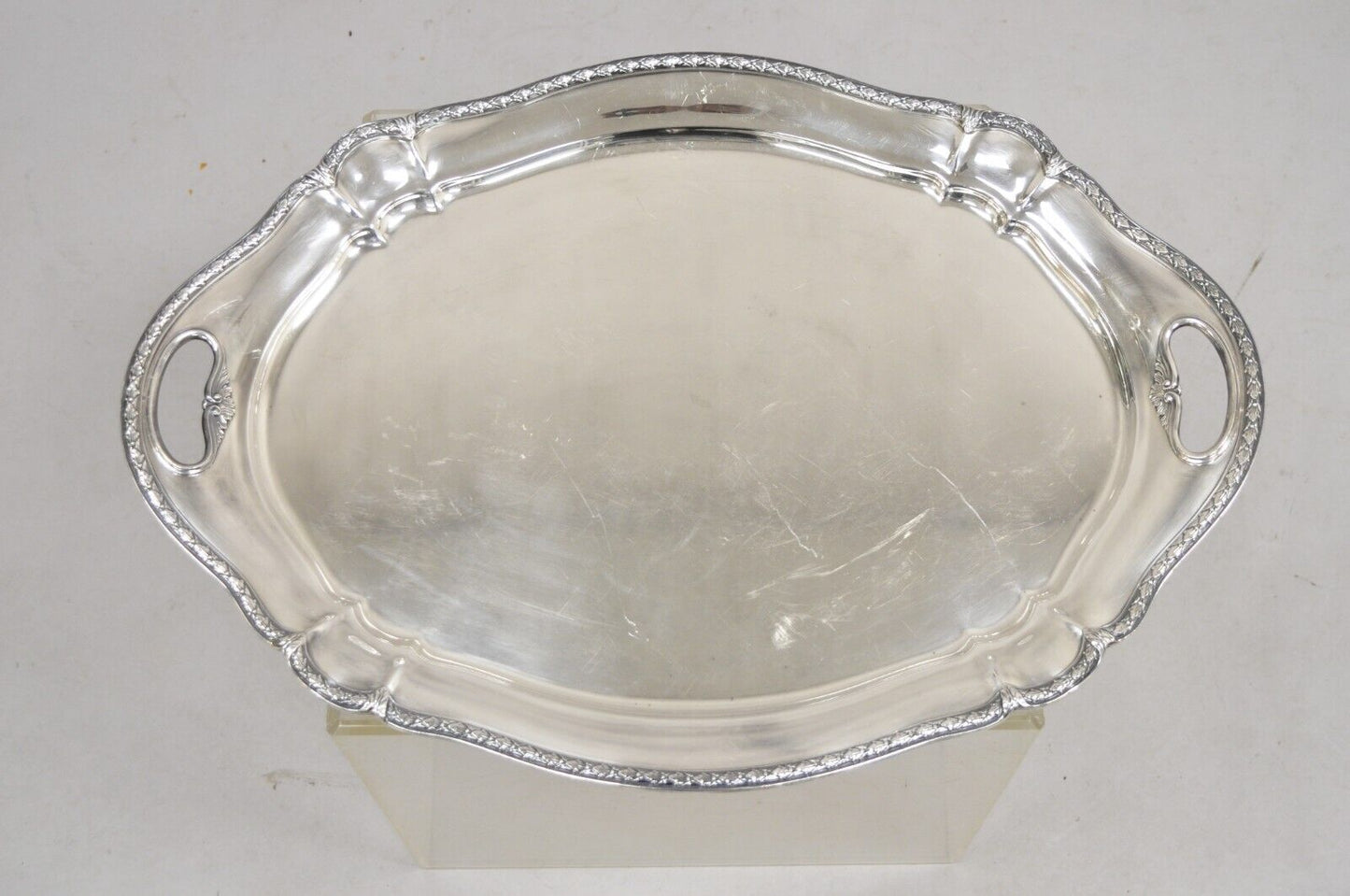 Gorham English Edwardian Y907 Wreath Silver Plated Oval Serving Platter Tray
