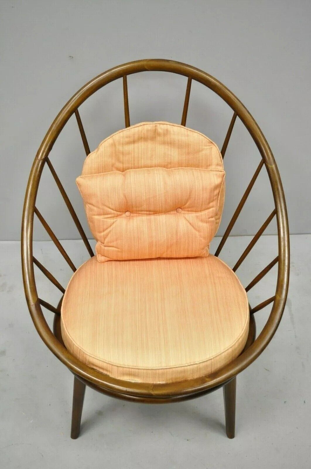 IB Kofod Larsen Selig Style Danish Modern Walnut Peacock Hoop Spindle Chair