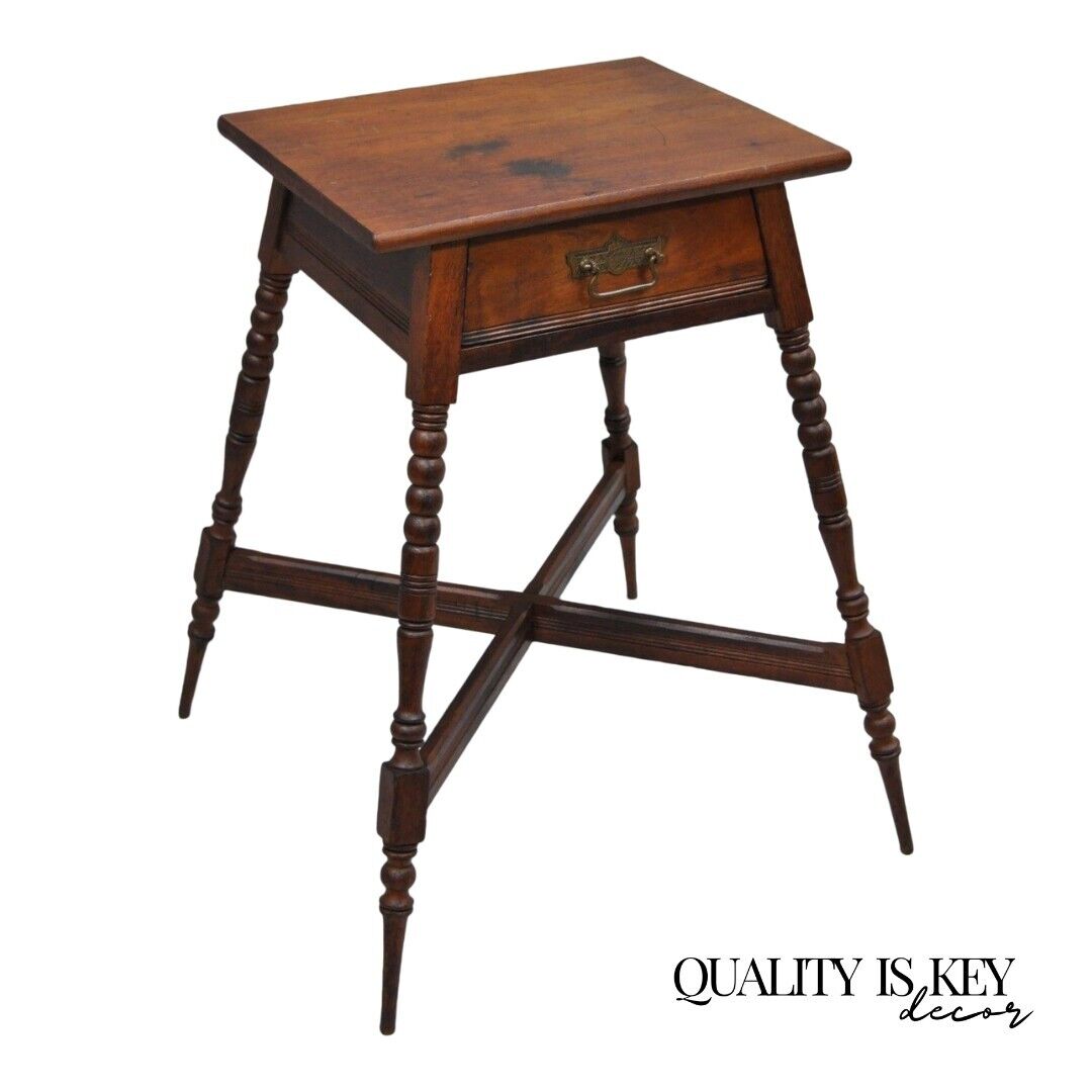 Antique Eastlake Victorian Turn Carved Spindle Leg Walnut Plant Stand Fern Table