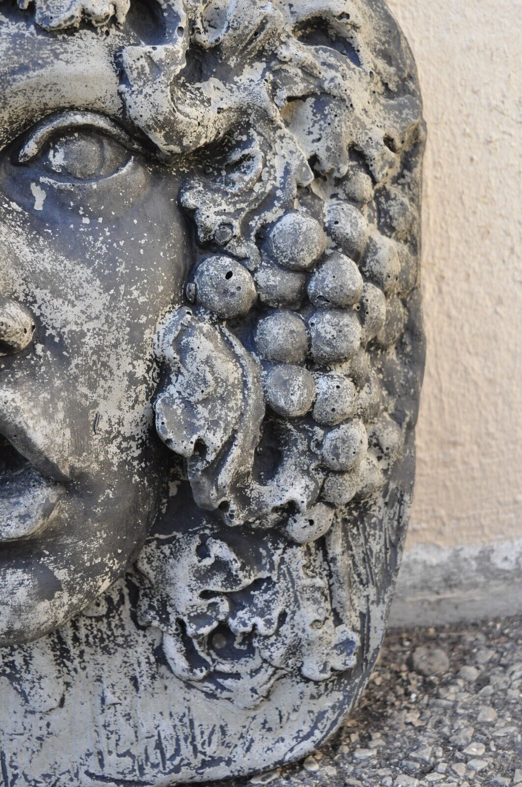 Cast Concrete Cement Figural Wall Hanging Bacchus Face Garden Sculpture Plaque