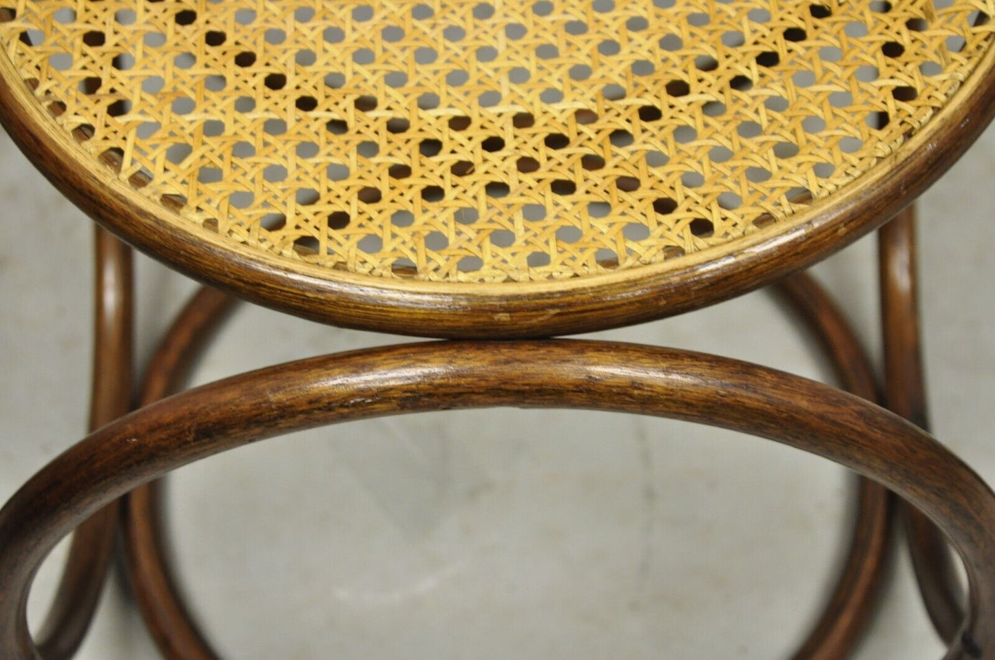 Vintage Mid Century Modern Thonet Bentwood Cane Seat Round Stool (B)