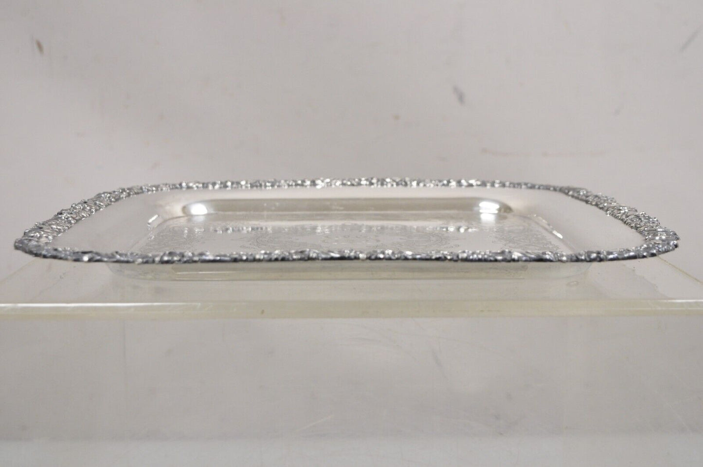 Vintage English Victorian Sliver Plated 15" Square Platter Tray With Monogram