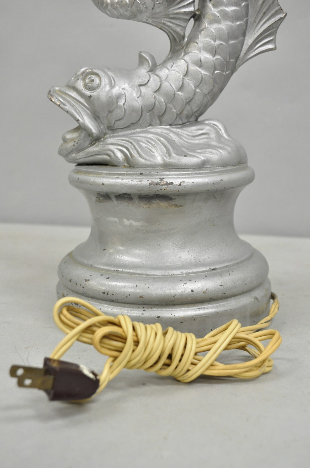 Vintage French Neoclassical Style Figural Gilt Metal Serpent Dolphin Table Lamp