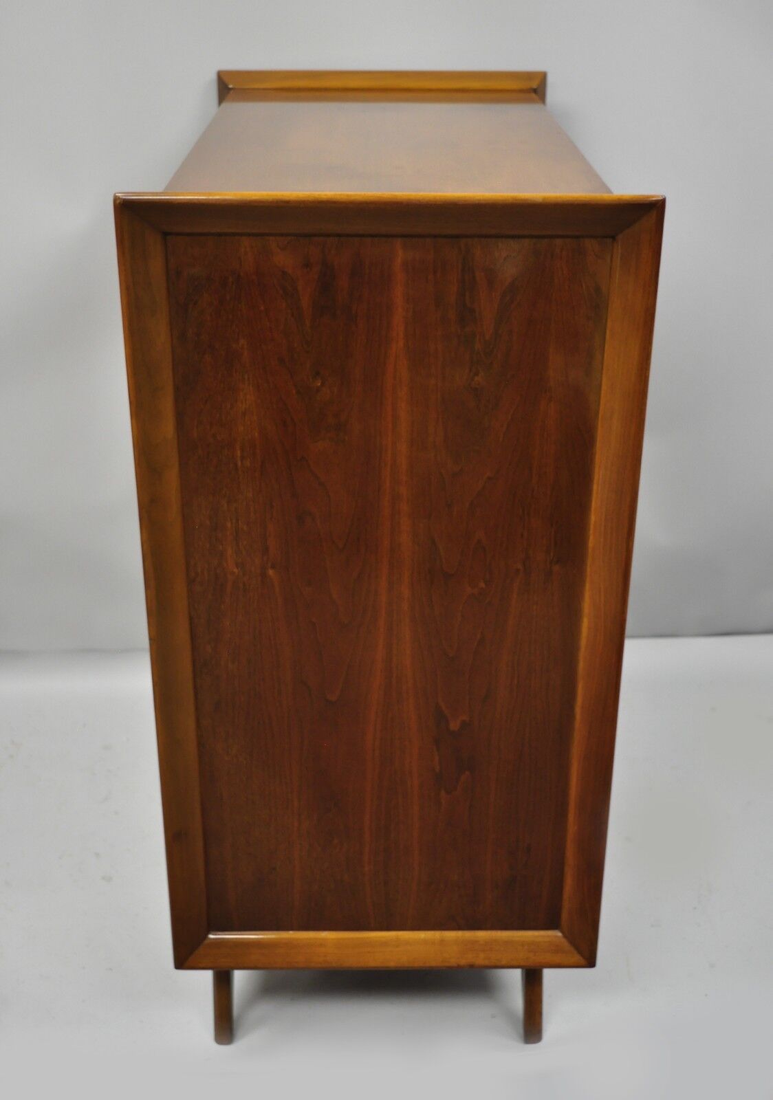 Vintage Mid Century Modern Sculpted Angled Walnut Highboy Tall Chest Dresser