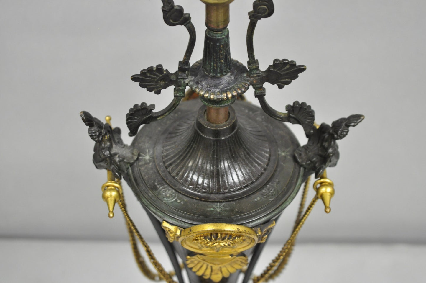 Antique French Empire Neoclassical Bronze & Marble Small Figural Table Lamp