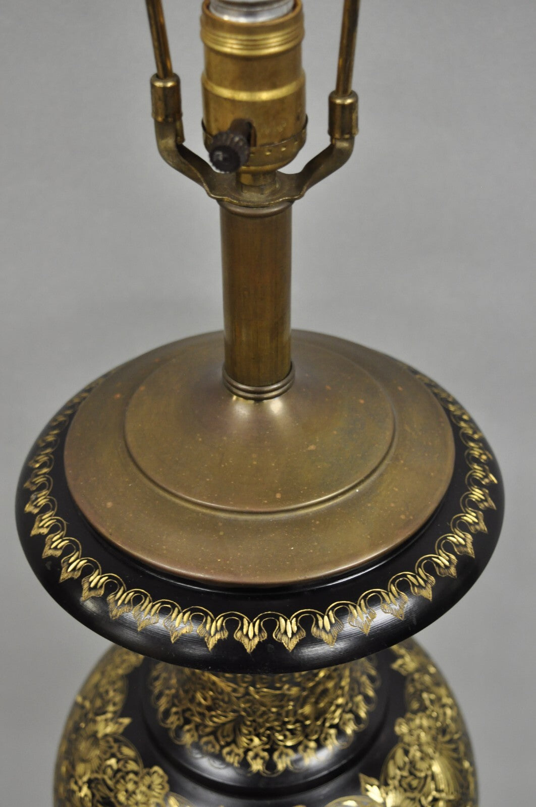 Vintage Syrian Anglo Indian Ornate Floral Etched Brass Tall Table Lamp