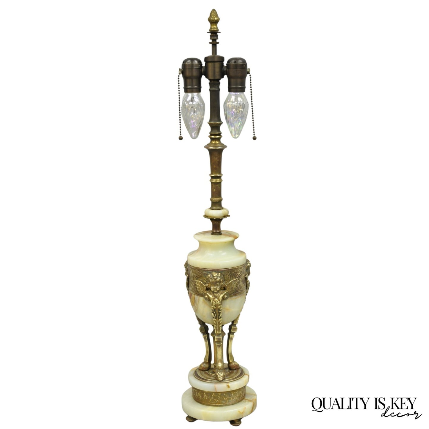 Antique French Neoclassical Louis XV Onyx Urn Figural Bronze Cherub Table Lamp