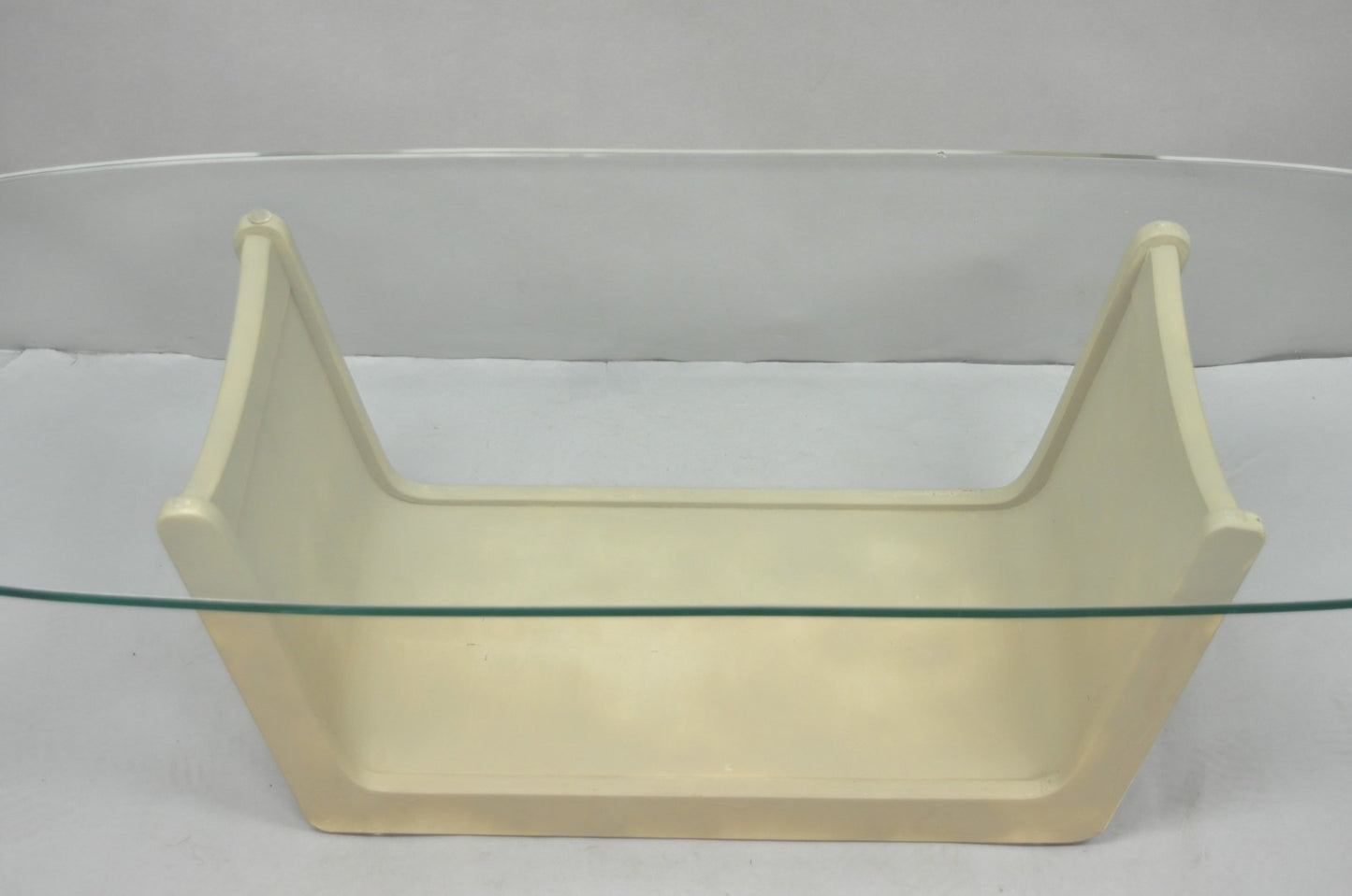 Vintage Mid Century Modern Painted Walnut Waterfall Base Glass Top Coffee Table