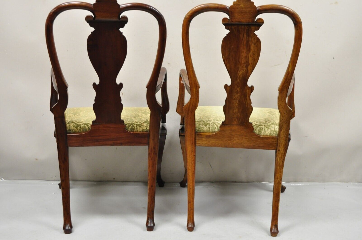 Queen Anne Style Solid Mahogany Carved Fan T-Back Dining Chairs- Set of 12