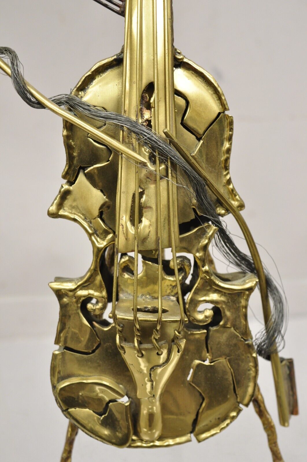 Vintage "Broken Fiddle" Bronze Violin Sculpture on Stand by Chaim Hendin